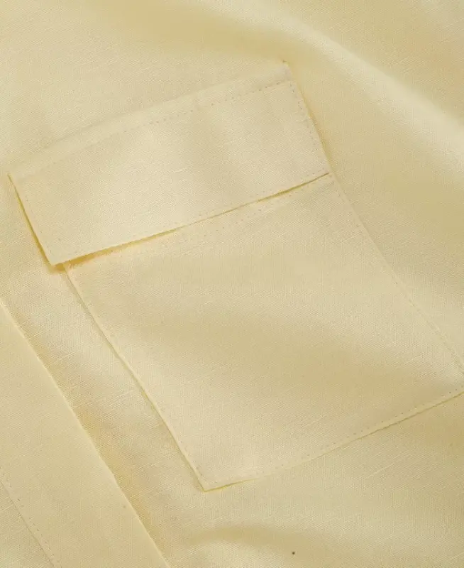 Petite Linen-Blend Short-Sleeve Button-Front Shirt, Exclusively at Modazone - Yellow Mist - 4