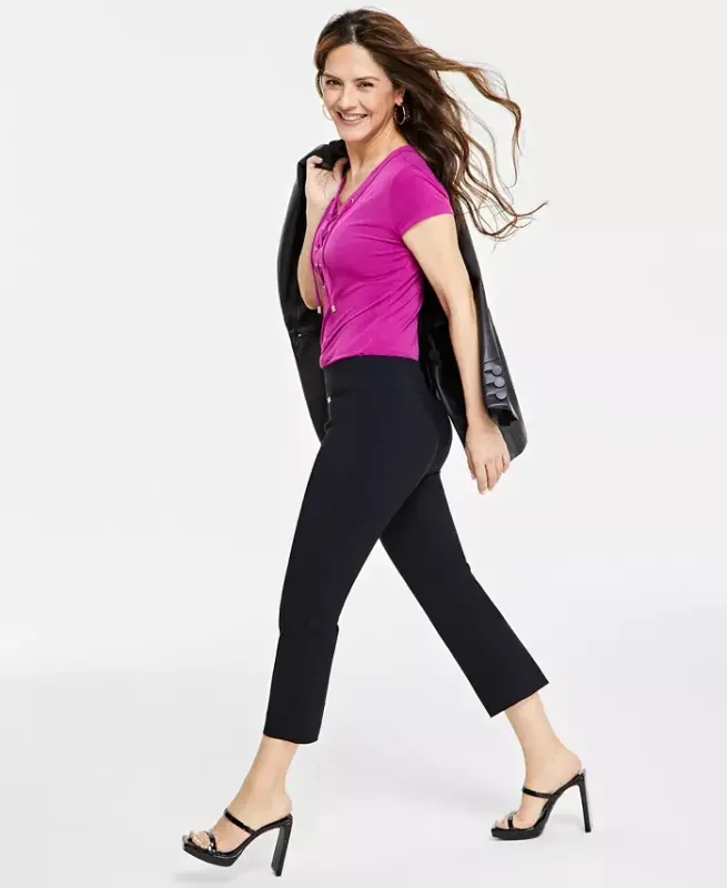 Petite Mid-Rise Straight-Leg Capri Pants, Created for Modazone-Deep Black - 2
