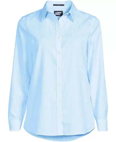 Petite No Iron Button Front Shirt - Bermuda blue mini stripe - LANDS' END (1)