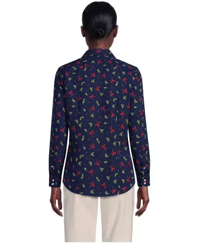 Petite No Iron Button Front Shirt - Bows and holly/deep sea navy - 3