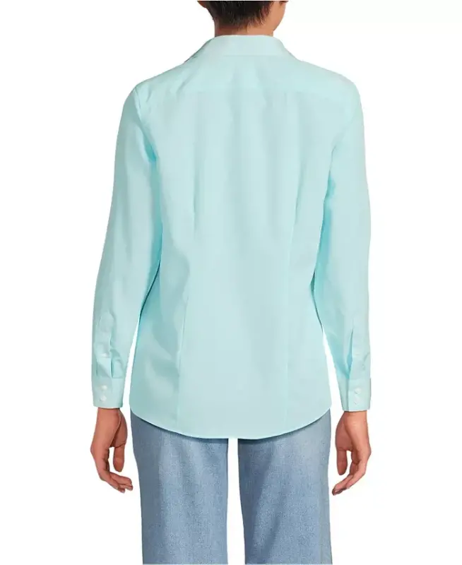 Petite No Iron Button Front Shirt - Bright aqua breeze mini stripe - 2