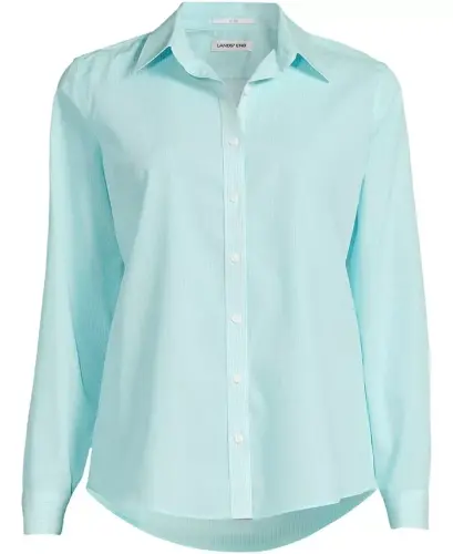 Petite No Iron Button Front Shirt - Bright aqua breeze mini stripe - 3