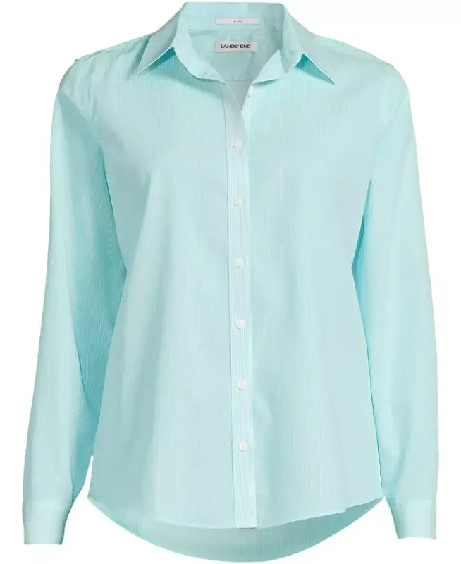 Petite No Iron Button Front Shirt - Bright aqua breeze mini stripe - 3