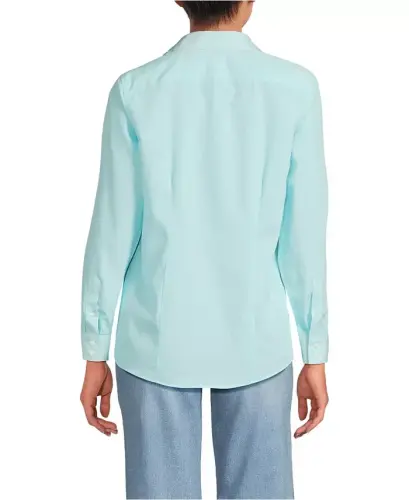 Petite No Iron Button Front Shirt - Bright aqua breeze mini stripe - LANDS' END (1)
