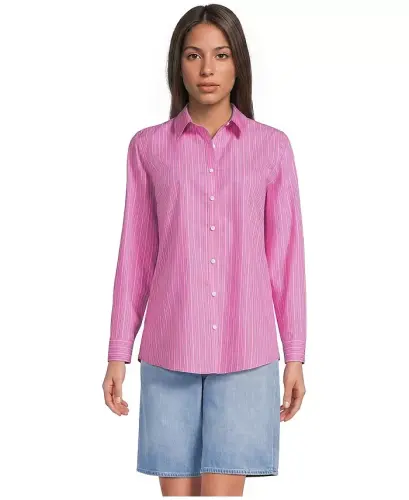 Petite No Iron Button Front Shirt - Bright pink stripe - 1