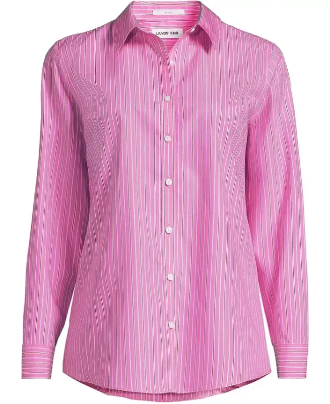Petite No Iron Button Front Shirt - Bright pink stripe - 3