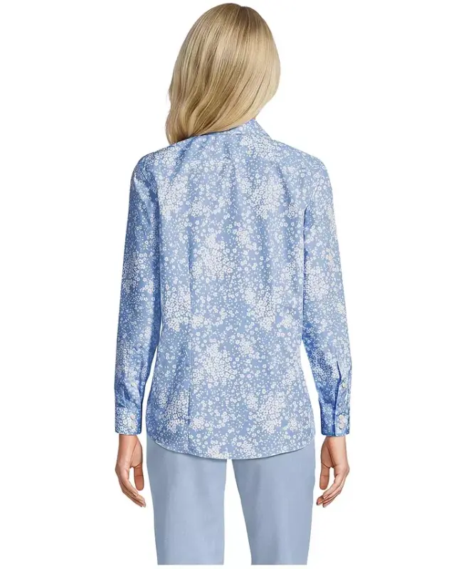 Petite No Iron Button Front Shirt - Clear blue sky floral meadow - 3