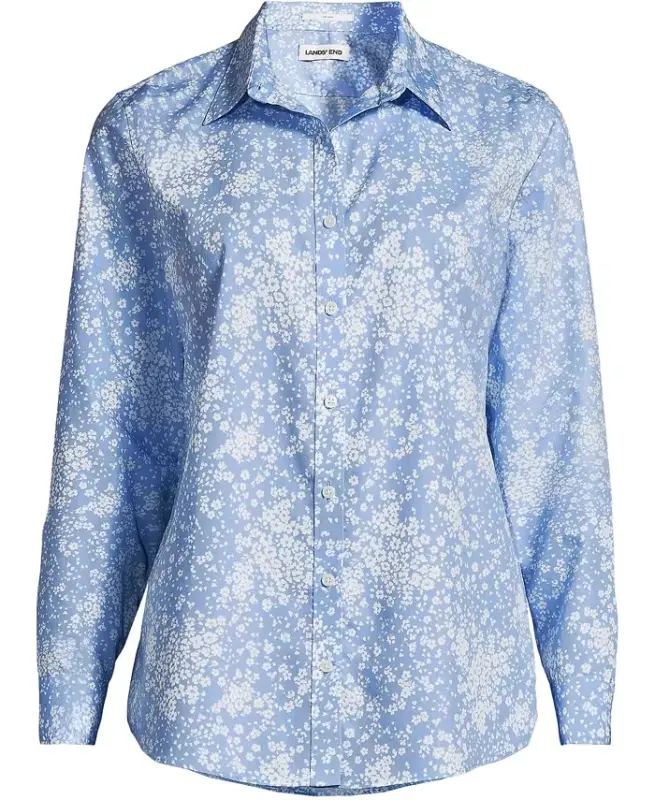 Petite No Iron Button Front Shirt - Clear blue sky floral meadow - 4