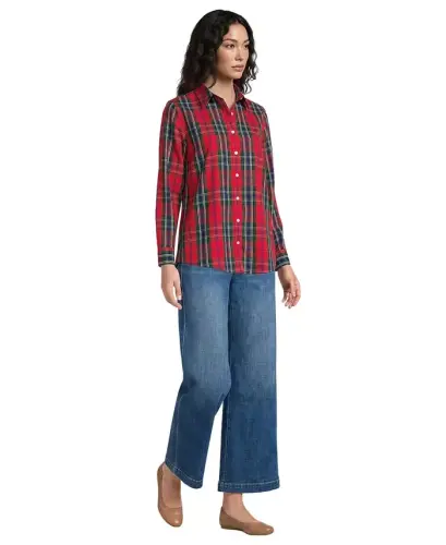 Petite No Iron Button Front Shirt - Compass red/pine plaid - Lands' End (1)