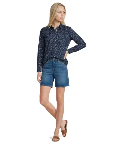 Petite No Iron Button Front Shirt - Deep sea multi floral vine - LANDS' END (1)