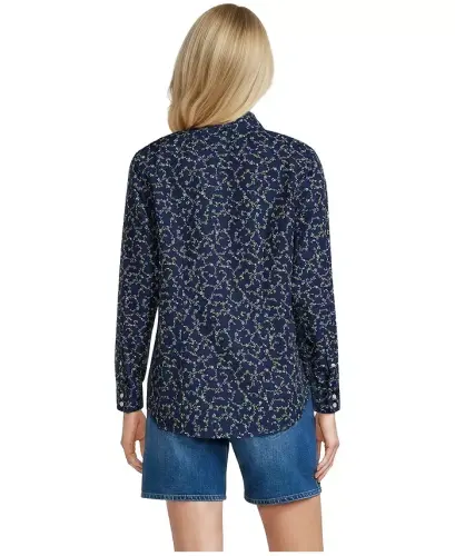 Petite No Iron Button Front Shirt - Deep sea multi floral vine - 3