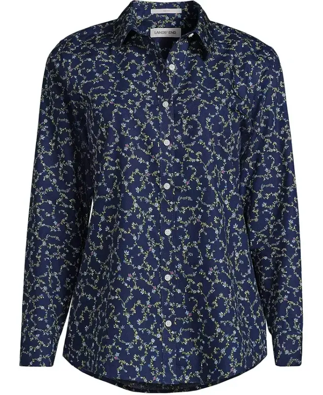 Petite No Iron Button Front Shirt - Deep sea multi floral vine - 4