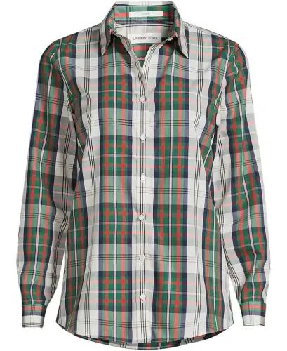 Petite No Iron Button Front Shirt - Ivor/red multi color plaid - 3