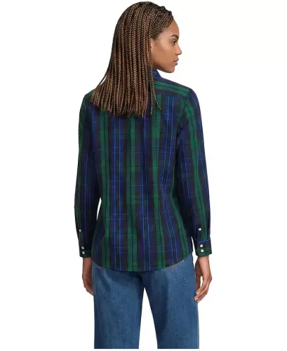 Petite No Iron Button Front Shirt - Liberty blue/pine blackwatch - 3