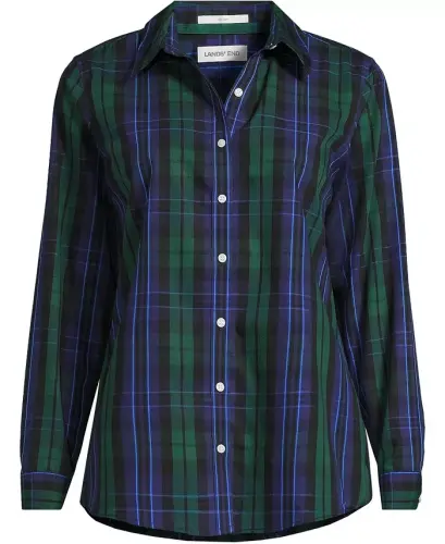 Petite No Iron Button Front Shirt - Liberty blue/pine blackwatch - 4