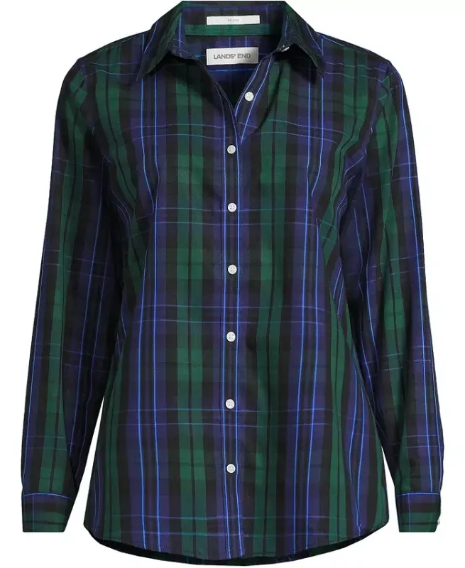 Petite No Iron Button Front Shirt - Liberty blue/pine blackwatch - 4