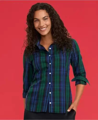 Petite No Iron Button Front Shirt - Liberty blue/pine blackwatch - Lands' End (1)
