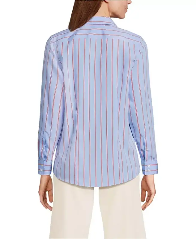 Petite No Iron Button Front Shirt - Light sea blue rail stripe - 2