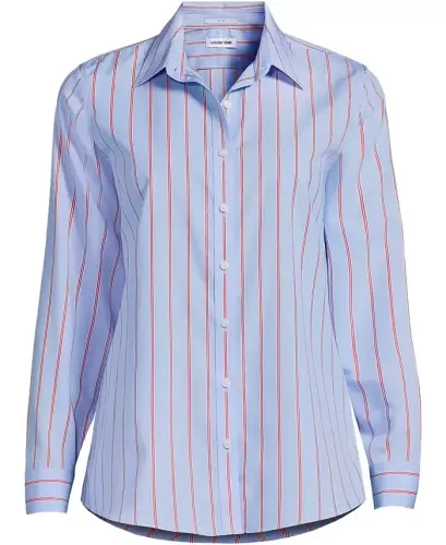 Petite No Iron Button Front Shirt - Light sea blue rail stripe - 3