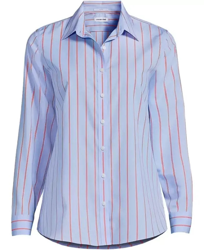 Petite No Iron Button Front Shirt - Light sea blue rail stripe - 3