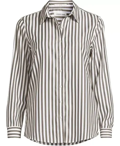 Petite No Iron Button Front Shirt - Olive drab/white stripe - 3