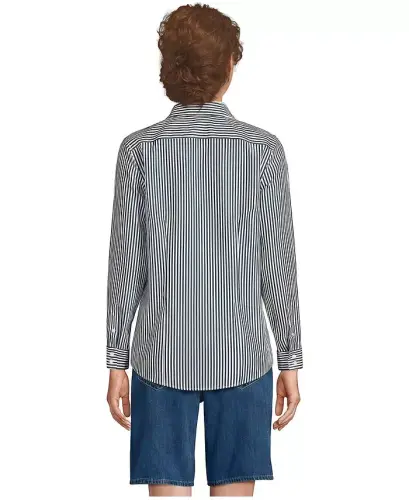 Petite No Iron Button Front Shirt - Pine/white stripe - 3