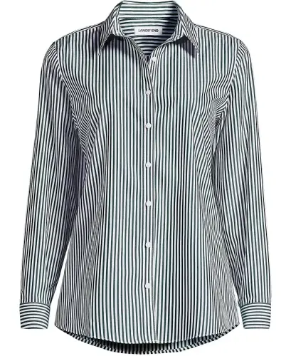 Petite No Iron Button Front Shirt - Pine/white stripe - 4