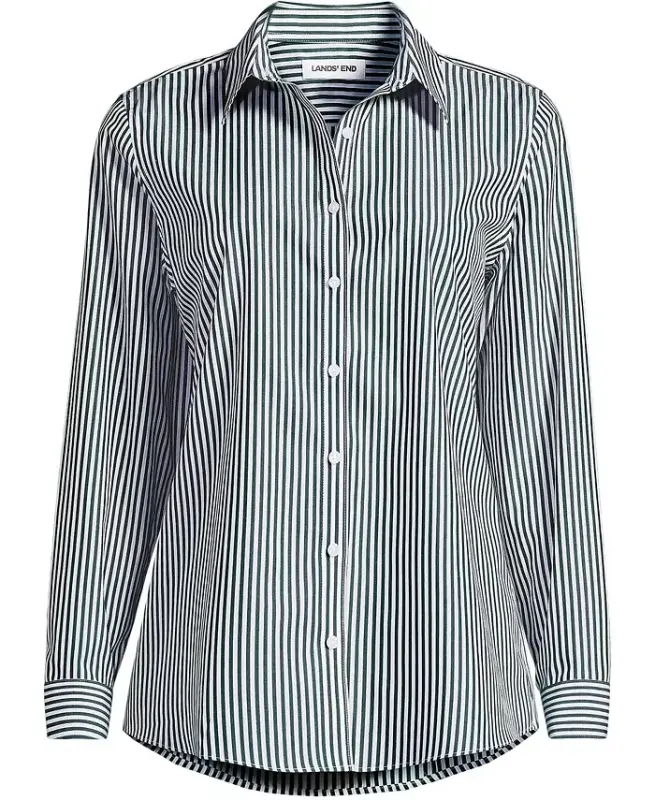 Petite No Iron Button Front Shirt - Pine/white stripe - 4
