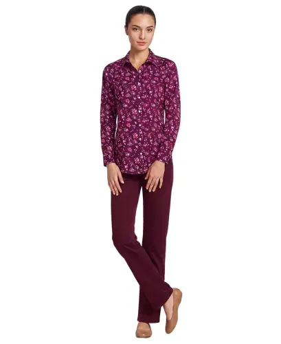 Petite No Iron Button Front Shirt - Vivid plum ditsy bouquets - Lands' End (1)