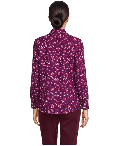 Petite No Iron Button Front Shirt - Vivid plum ditsy bouquets - 3
