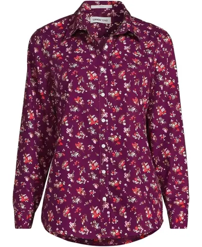 Petite No Iron Button Front Shirt - Vivid plum ditsy bouquets - 4