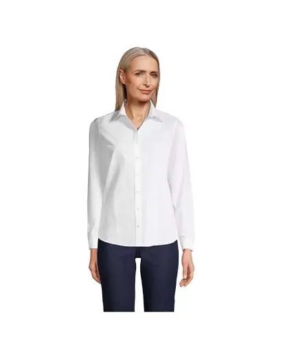 Petite No Iron Button Front Shirt-White - 1