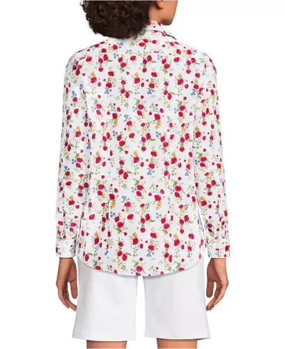 Petite No Iron Button Front Shirt - White multi poppy floral - LANDS' END (1)