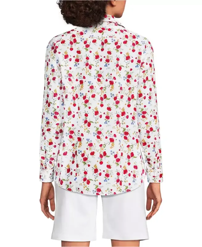 Petite No Iron Button Front Shirt - White multi poppy floral - 2
