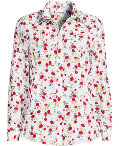 Petite No Iron Button Front Shirt - White multi poppy floral - 3