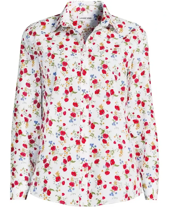 Petite No Iron Button Front Shirt - White multi poppy floral - 3