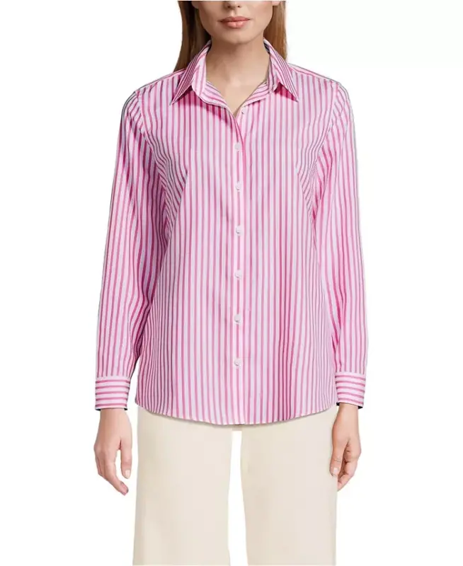 Petite No Iron Button Front Shirt - White/apple blossom stripe - 1