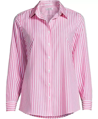 Petite No Iron Button Front Shirt - White/apple blossom stripe - LANDS' END (1)