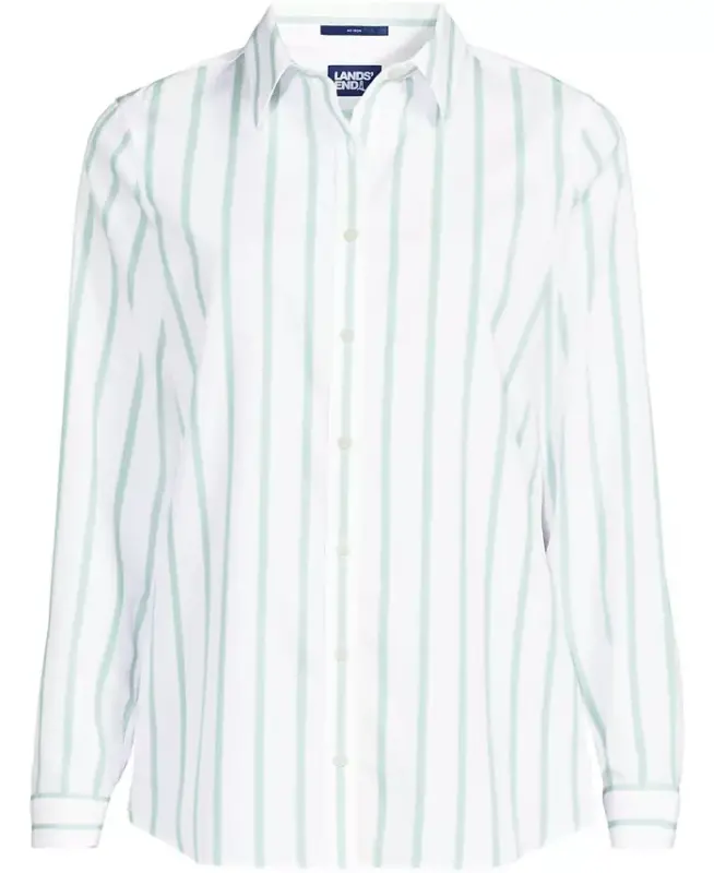 Petite No Iron Button Front Shirt - White/aqua classic stripe - 2