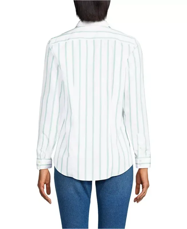 Petite No Iron Button Front Shirt - White/aqua classic stripe - 3