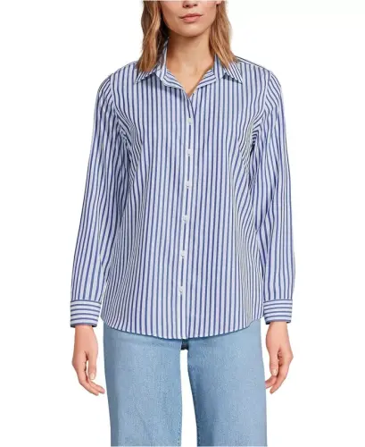 Petite No Iron Button Front Shirt - White/cobalt blue stripe - 1