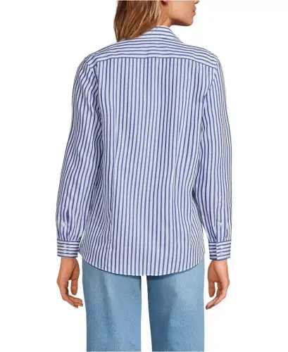 Petite No Iron Button Front Shirt - White/cobalt blue stripe - 2