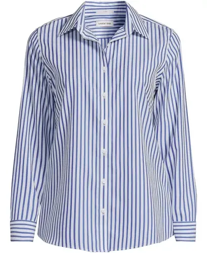 Petite No Iron Button Front Shirt - White/cobalt blue stripe - 3