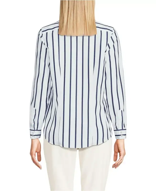 Petite No Iron Button Front Shirt - White/navy classic stripe - 2