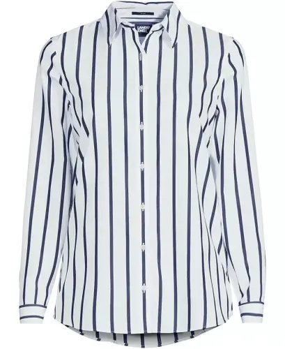 Petite No Iron Button Front Shirt - White/navy classic stripe - 3