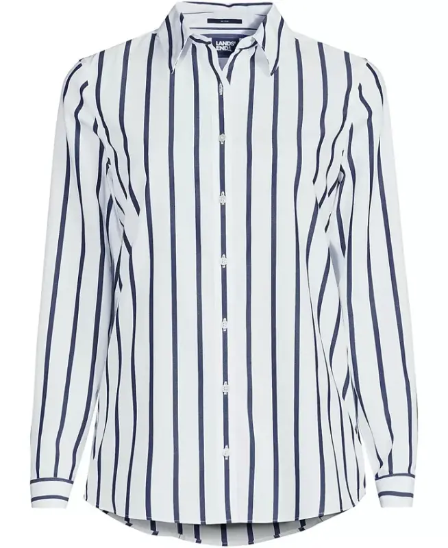 Petite No Iron Button Front Shirt - White/navy classic stripe - 3