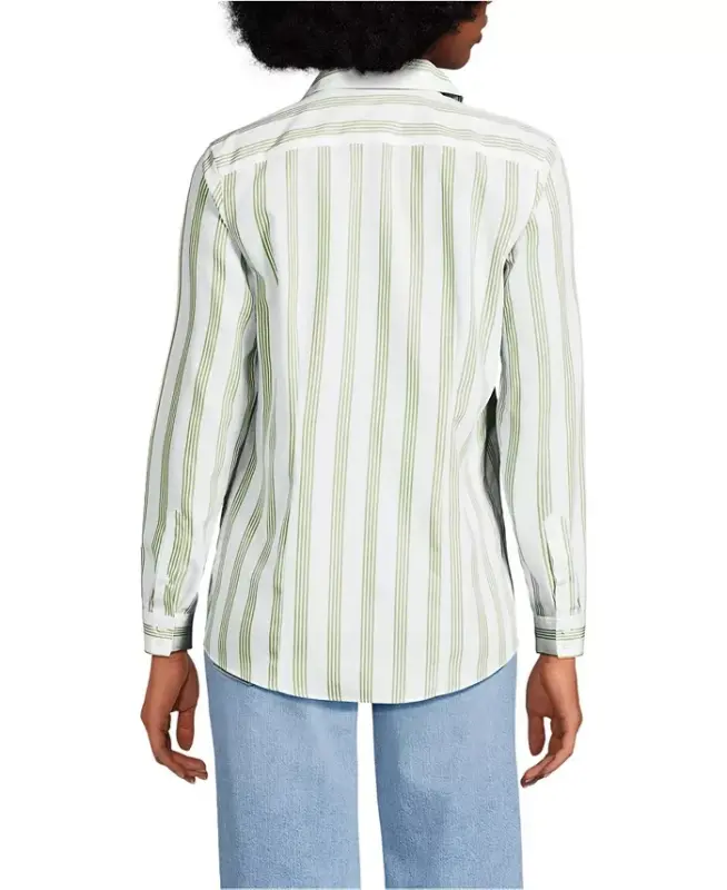 Petite No Iron Button Front Shirt - White/winter pear quad stripe - 2