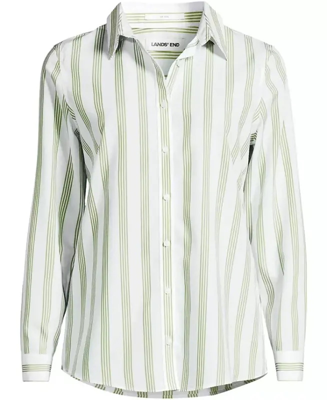 Petite No Iron Button Front Shirt - White/winter pear quad stripe - 3