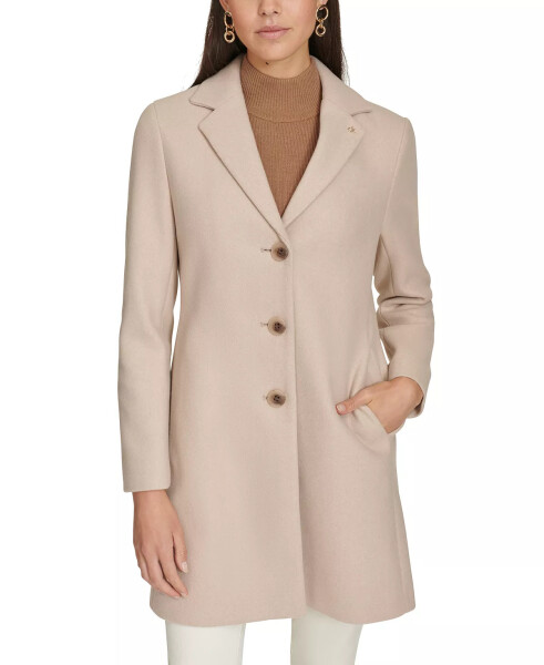 Petite Notched-Collar Single-Breasted Coat Red Beige Melange - 1