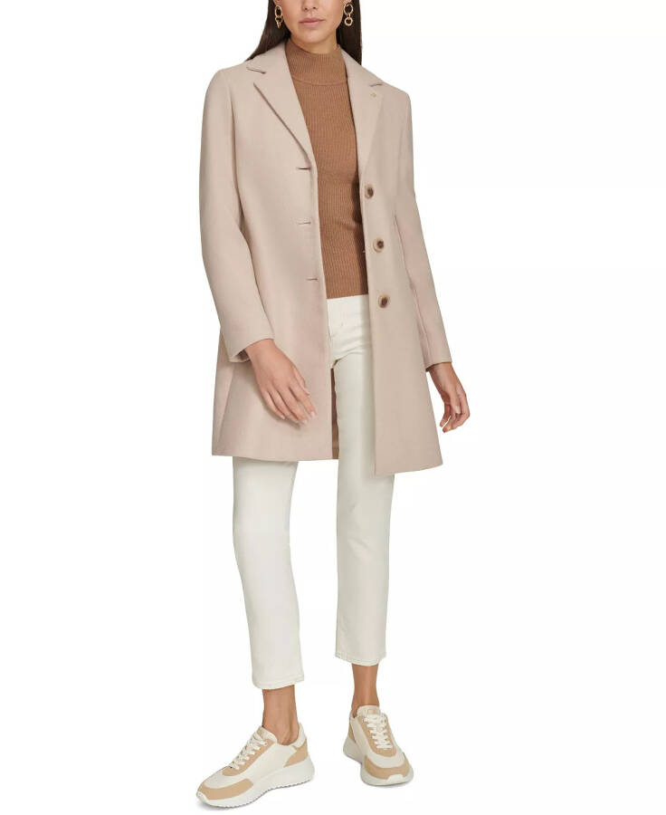 Petite Notched-Collar Single-Breasted Coat Red Beige Melange - 5